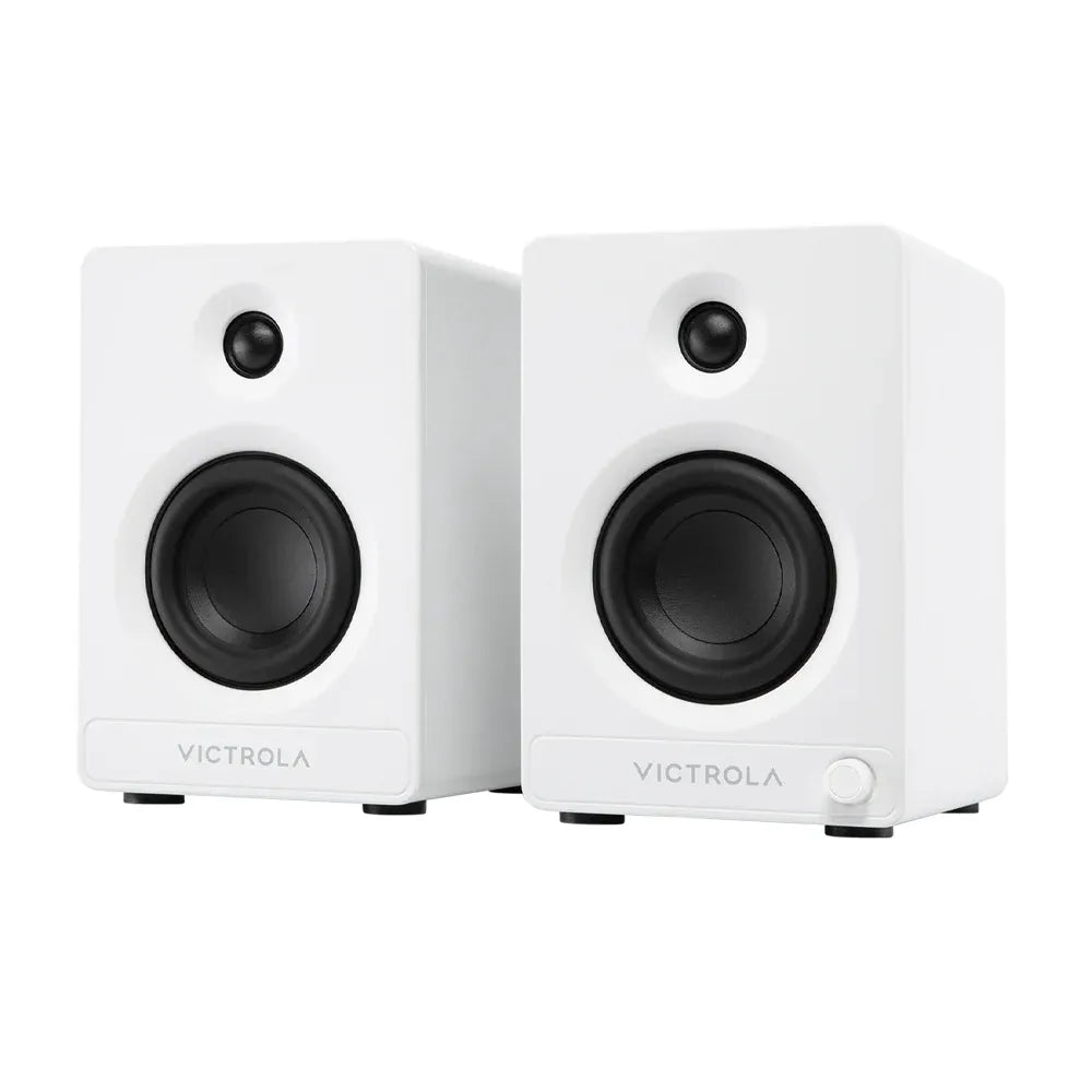 Victrola Tempo Bluetooth Bookshelf Speakers in White with Auracast Ready