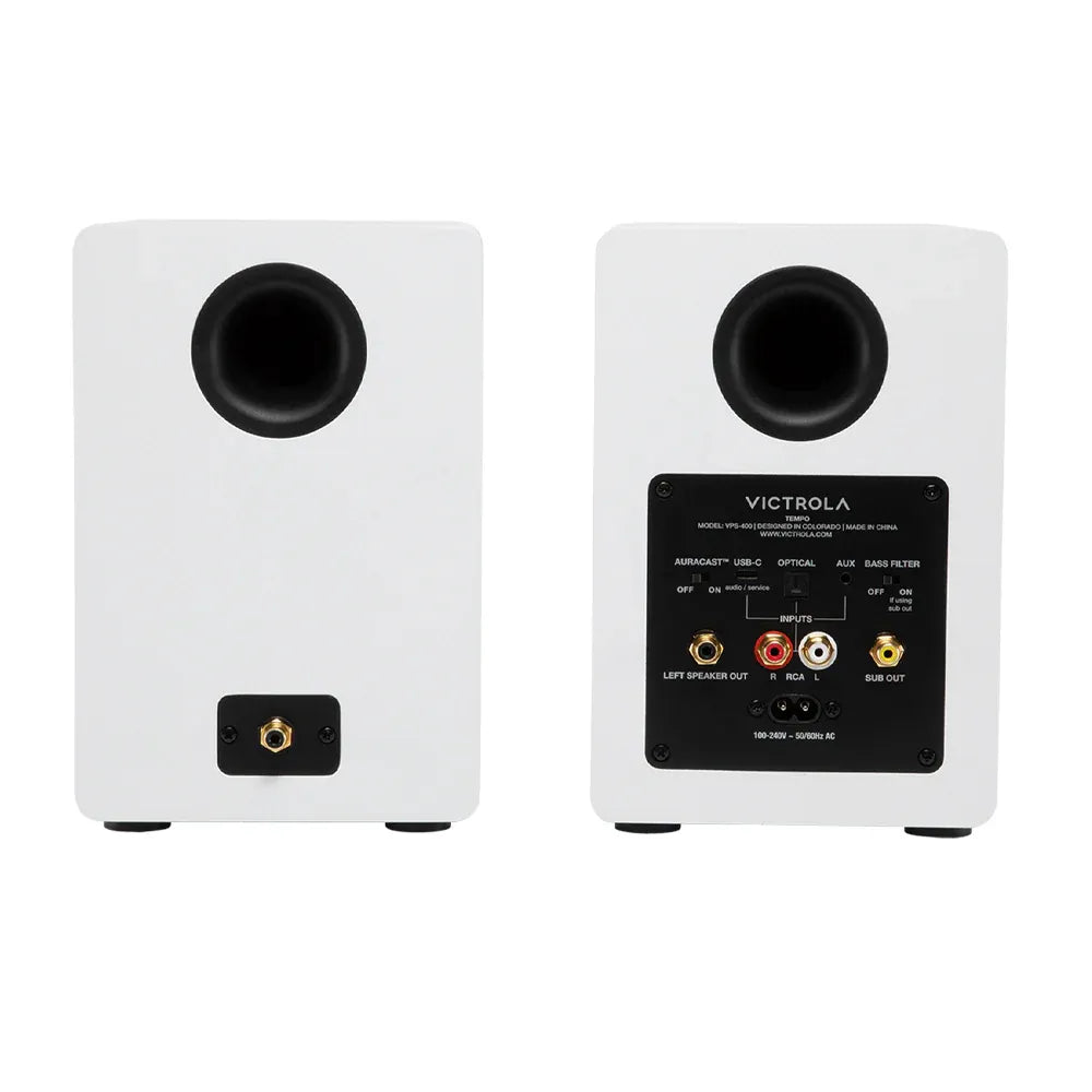 Victrola Tempo Bluetooth Bookshelf Speakers in White with Auracast Ready