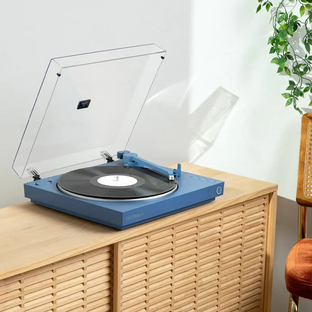 Automatic Turntable +  Tempo Bookshelf Speakers Bundle - Blue