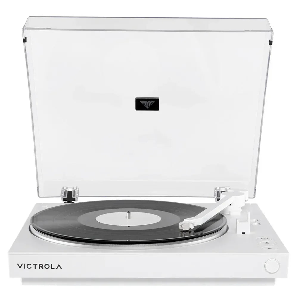 Automatic Turntable +  Tempo Bookshelf Speakers Bundle - White