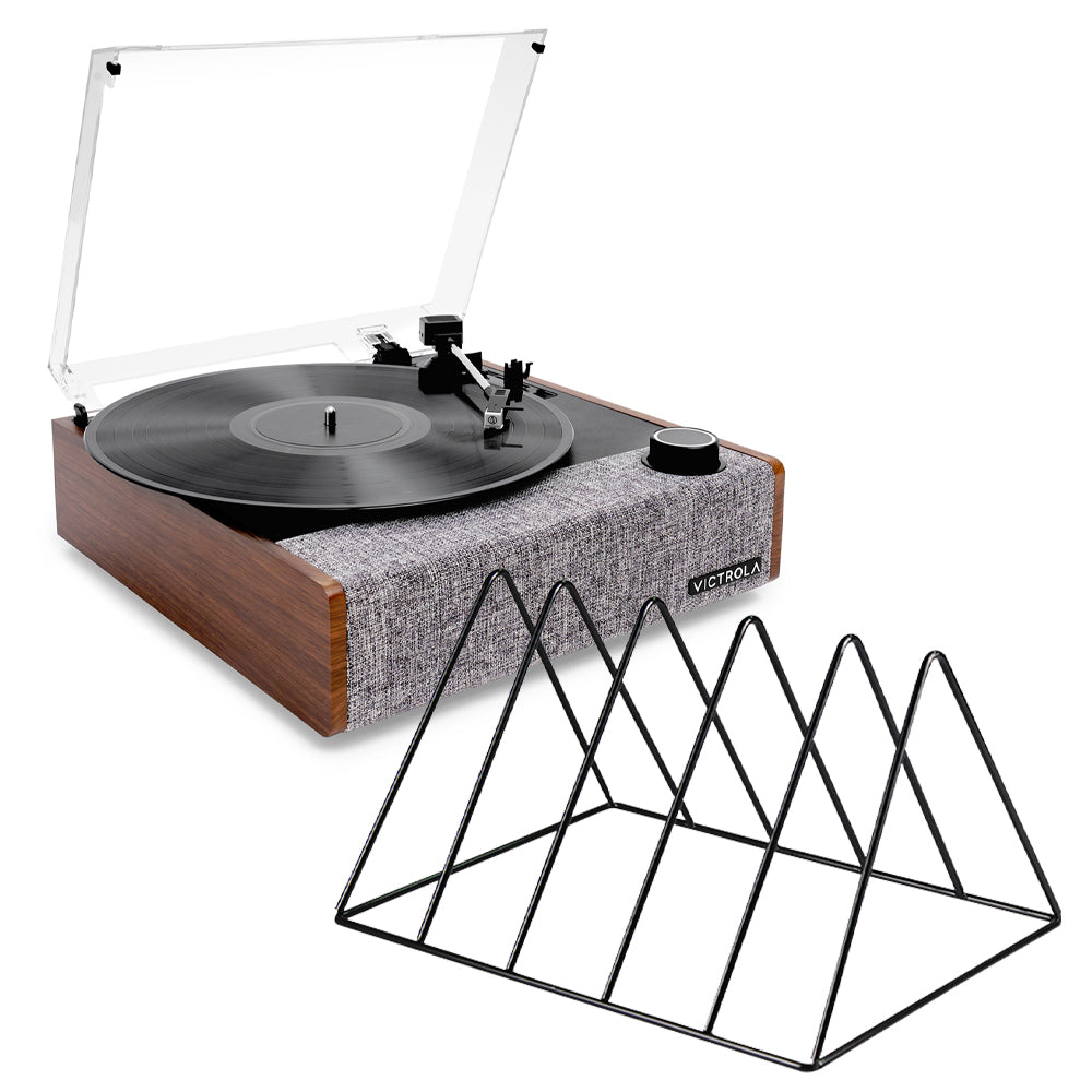 Eastwood II Turntable - Walnut + Gadhouse Vinyl Rack Bundle - Black