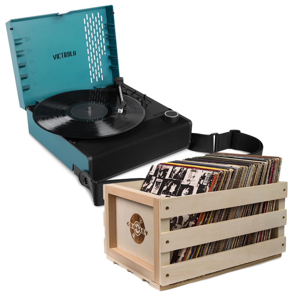 Revolution Go Turntable - Blue + Bundled Record Storage Crate