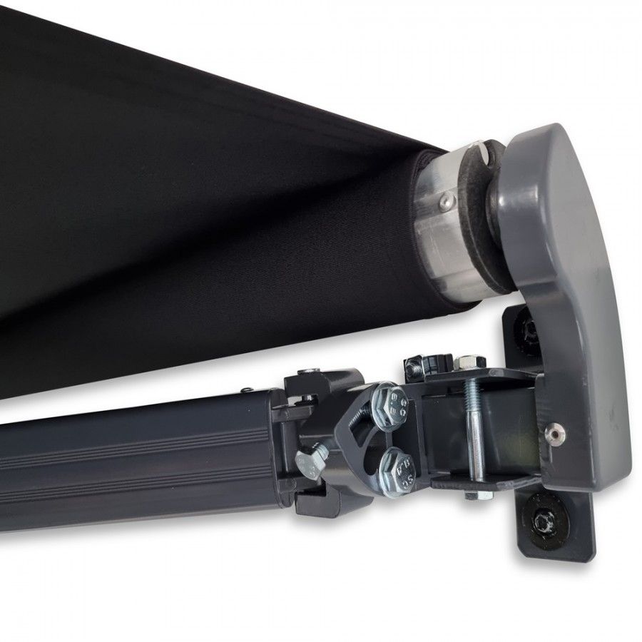 2.92m Folding Arm Awning, Manual Retractable Patio Awning Black Fabric Grey
