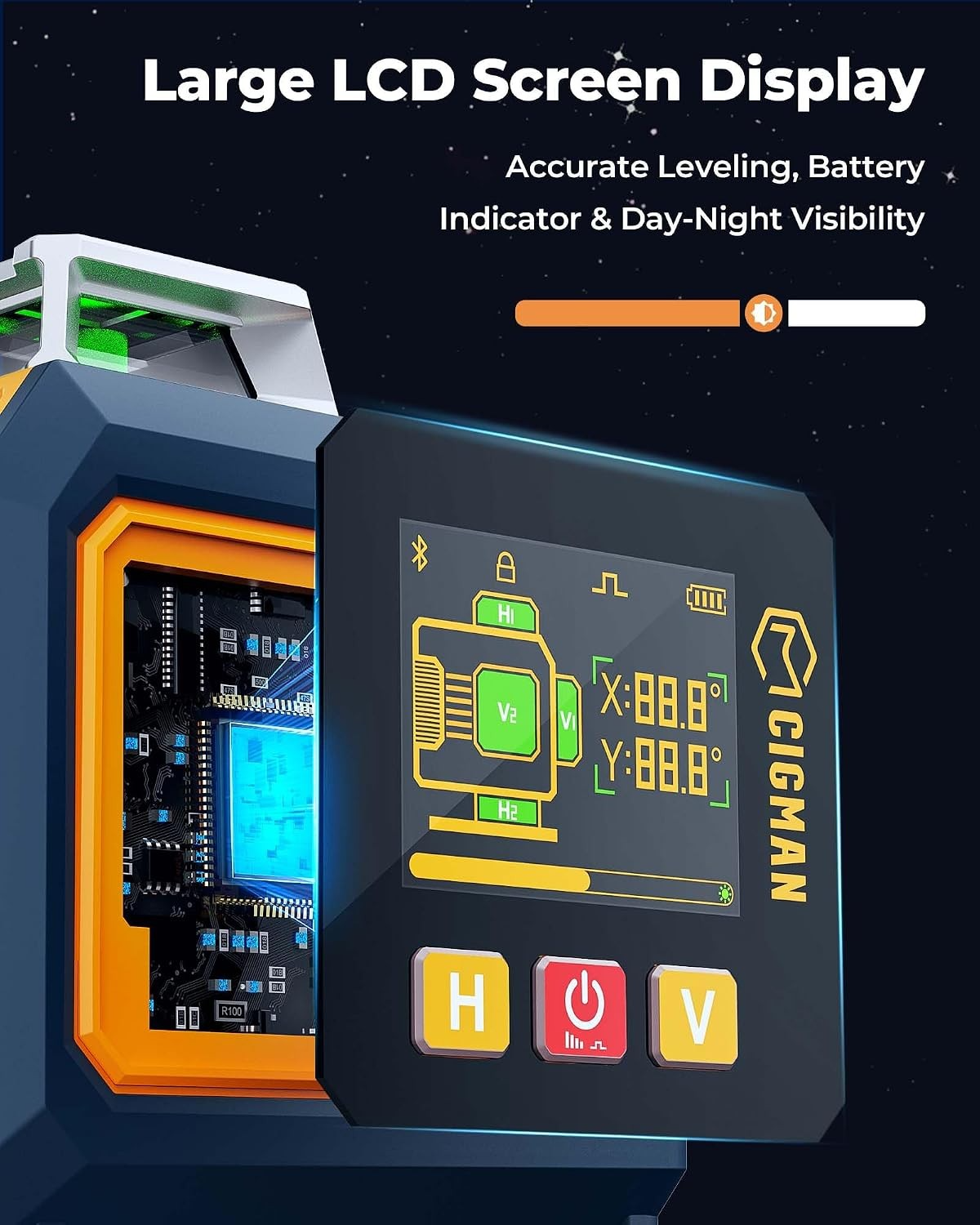 16 Lines Green Laser Level 4×360° Self Leveling, Side LCD, CMS04
