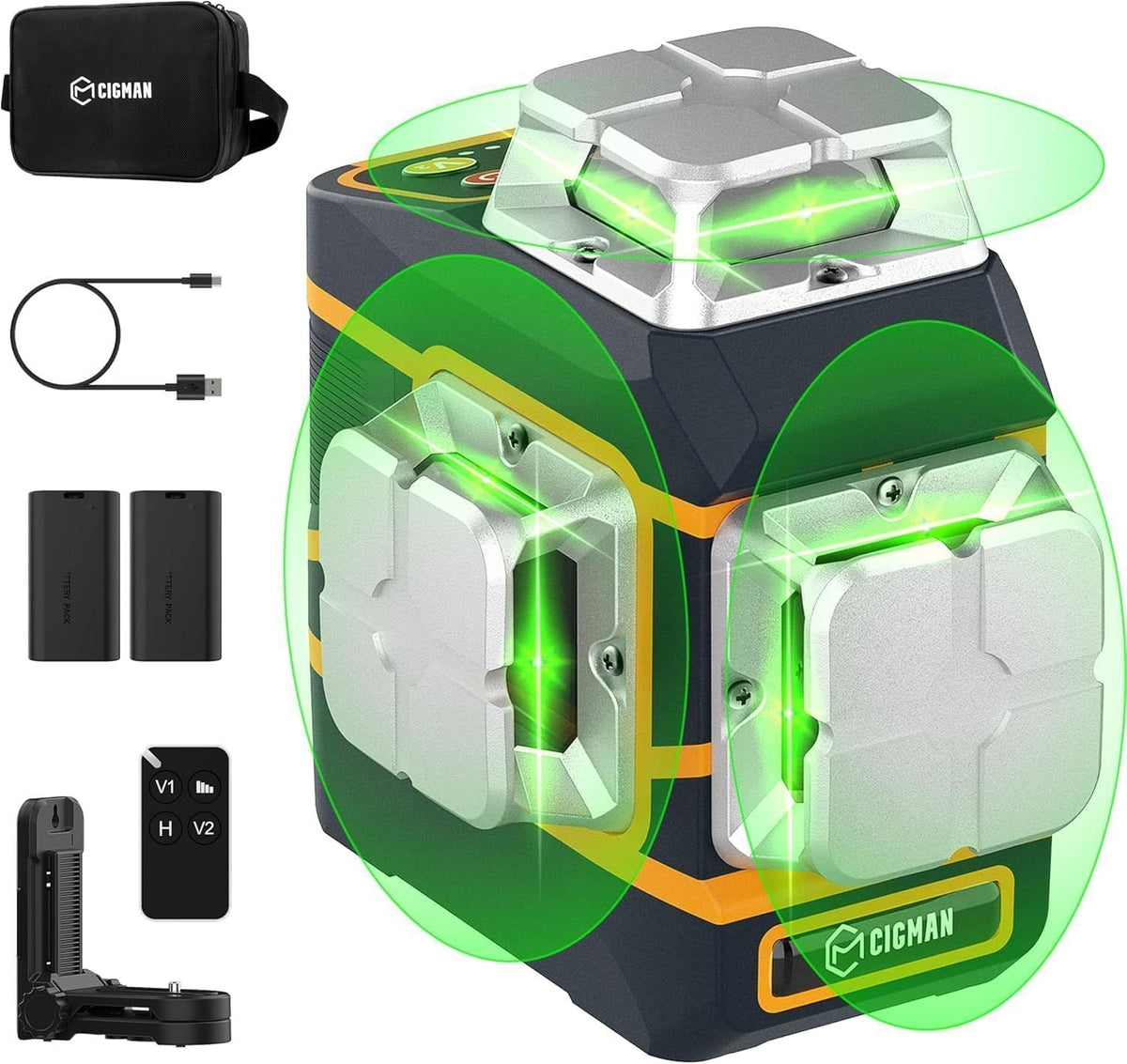 CIGMAN CM-801 3 x 360° Green Laser Level, 12 Line Self-Levelling with Remote