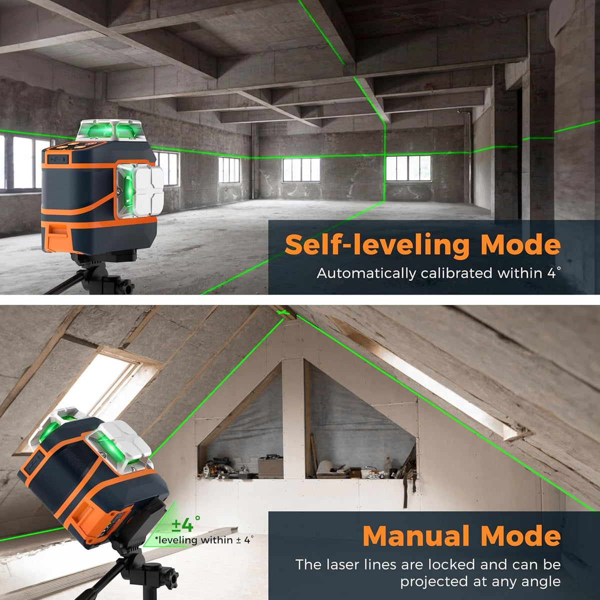 CIGMAN CM-801 3 x 360° Green Laser Level, 12 Line Self-Levelling with Remote