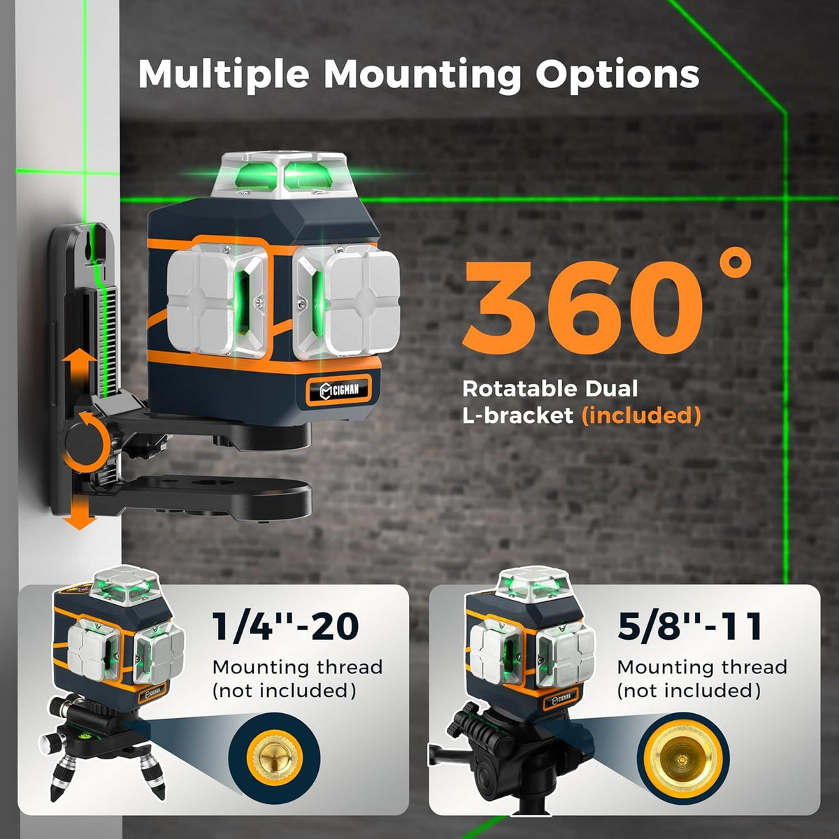 CIGMAN CM-801 3 x 360° Green Laser Level, 12 Line Self-Levelling with Remote