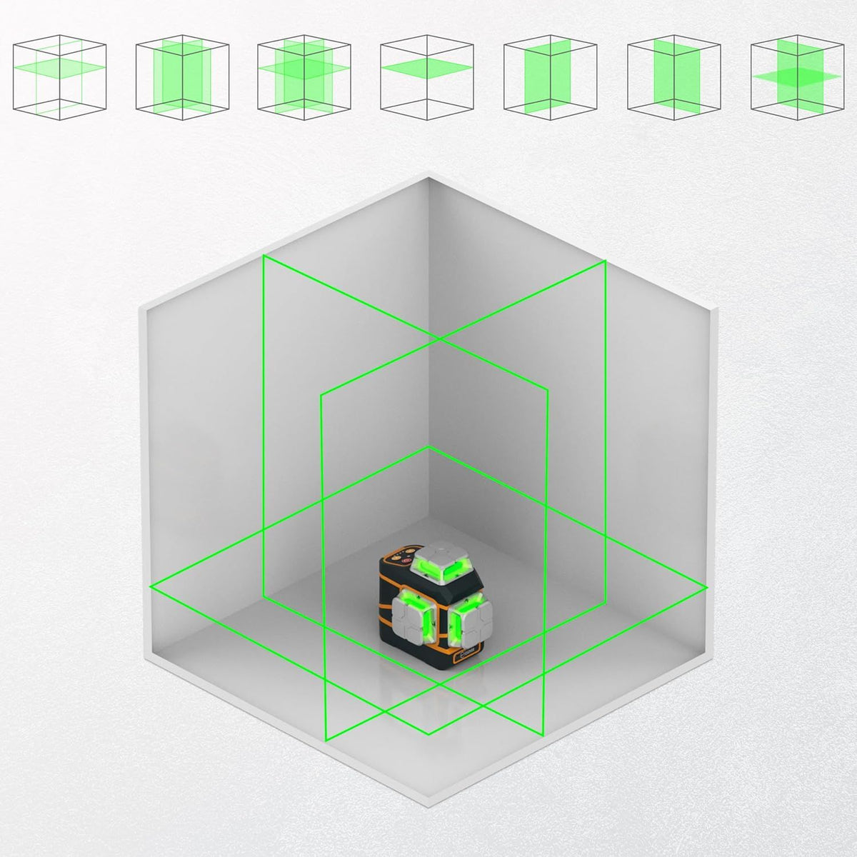 CIGMAN CM-801 3 x 360° Green Laser Level, 12 Line Self-Levelling with Remote
