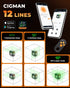 CIGMAN Green Laser Level, 3x360° Side LCD 12-Line Self-Leveling, Bluetooth App Remote, Pulse Mode for Receiver, ±1/8 in. at 33 ft Accuracy, 2x Li-ion (USB-C), 1/4-20 Mount, IP54, ABS Hard Case - S03
