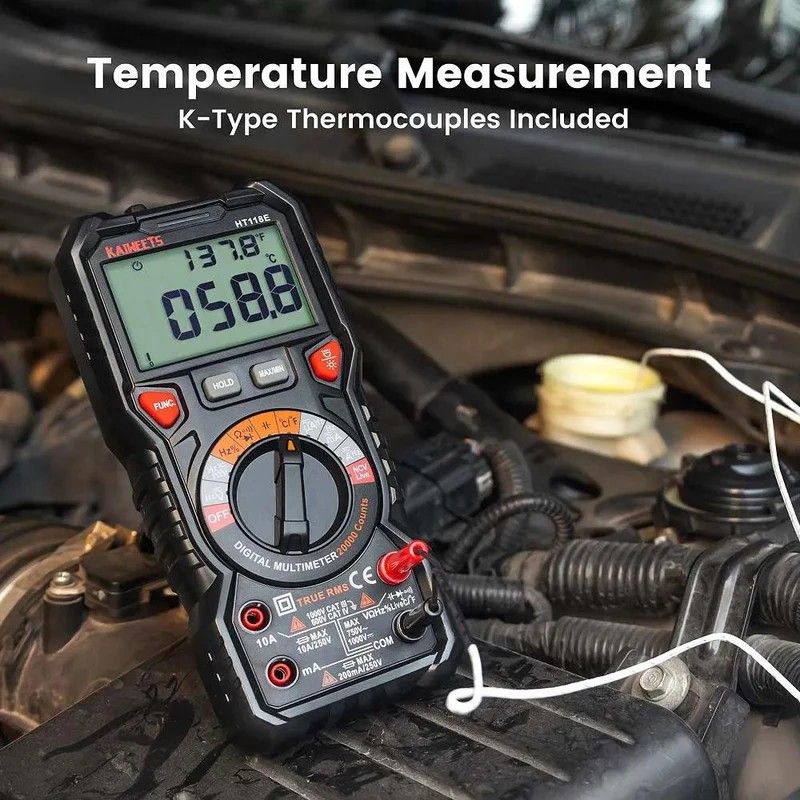 KAIWEETS HT118E Digital Multimeter TRMS 20000 Counts with Higher Resolution Auto-Ranging Voltmeter Accurately Measures Voltage Current Resistance Diodes Continuity Duty-Cycle Capacitance Temperature HT118E