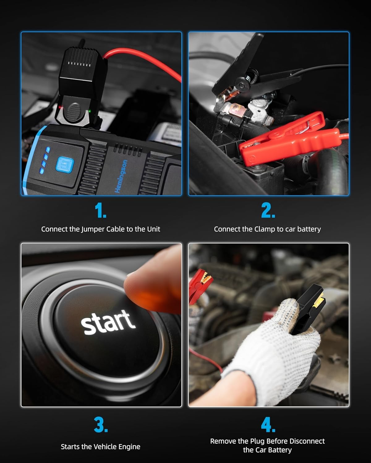 Hemingson 2000A Peak Portable Car Jump Starter Battery Booster with LED Light
