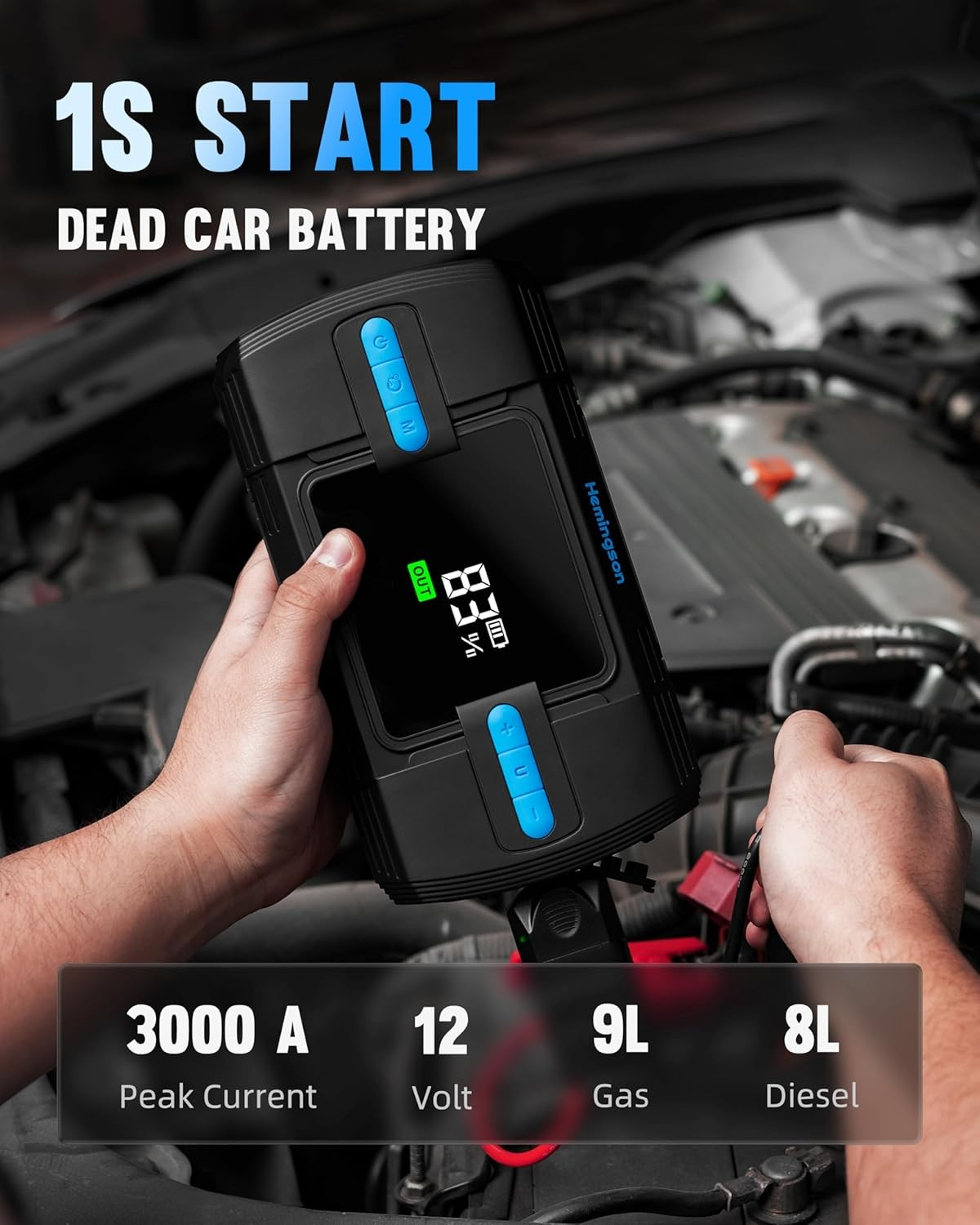 3000A Car Jump Starter with Air Compressor 160PSI Portable 12V