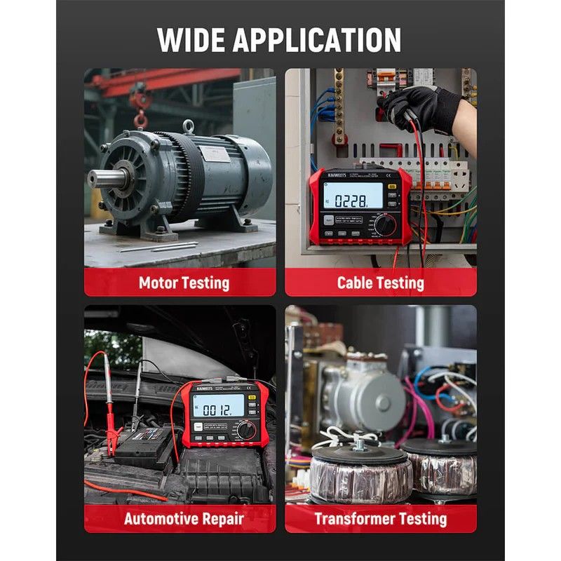 Megohmmeter, Insulation Resistance Tester, Up to 100GΩ, 50V/100V/250V/500V/1000V, One-Touch DAR/PI, with AC/DC Voltage Testing for Motors, Solar, HVAC