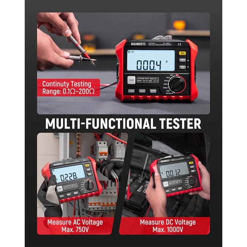 Megohmmeter, Insulation Resistance Tester, Up to 100GΩ, 50V/100V/250V/500V/1000V, One-Touch DAR/PI, with AC/DC Voltage Testing for Motors, Solar, HVAC