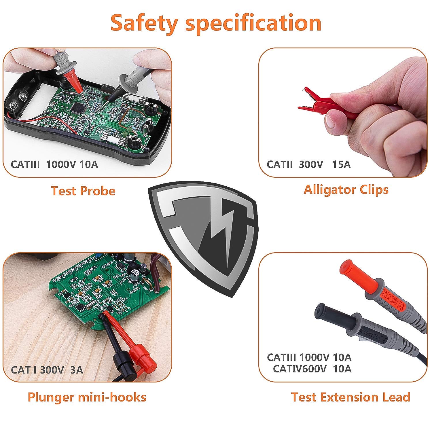 KAIWEETS Soft Silicone Electrician Test Leads Kit CAT III 1000V & CAT IV 600V with Alligator Clips and Needle Probe for Fluke/AstroAI/INNOVA Multimeter Electronic Clamp Meter 8PCS