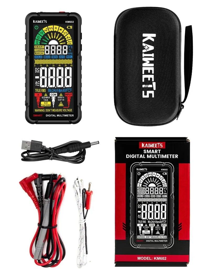 Smart Multimeter Rechargeable Electrical Tester with Auto Ranging Digital Voltmeter Measures Voltage Current Resistance Continuity Capacitance Temperature Frequency NCV 6000 Counts TRMS