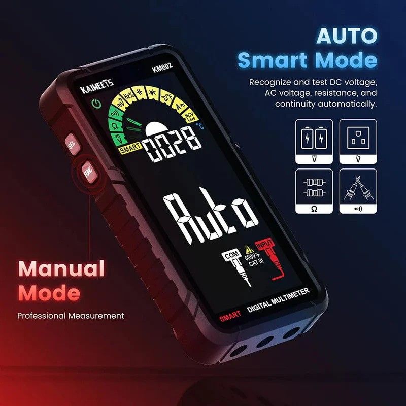 Smart Multimeter Rechargeable Electrical Tester with Auto Ranging Digital Voltmeter Measures Voltage Current Resistance Continuity Capacitance Temperature Frequency NCV 6000 Counts TRMS