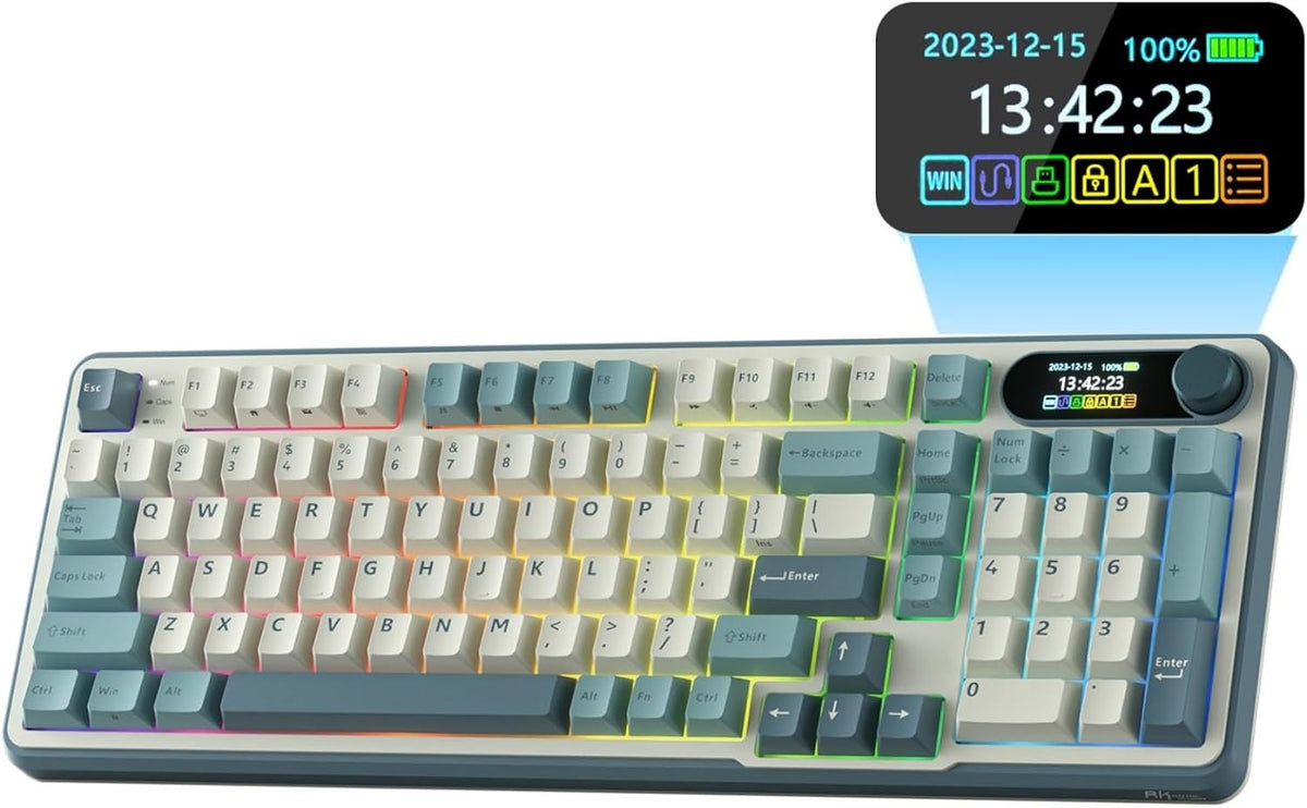 S98 Mechanical Keyboard w/Smart Display & Knob, Top Mount 96% Wireless Mechanical Keyboard BT/2.4G/USB-C, Hot Swappable, Pale Green Switch 98 Keys