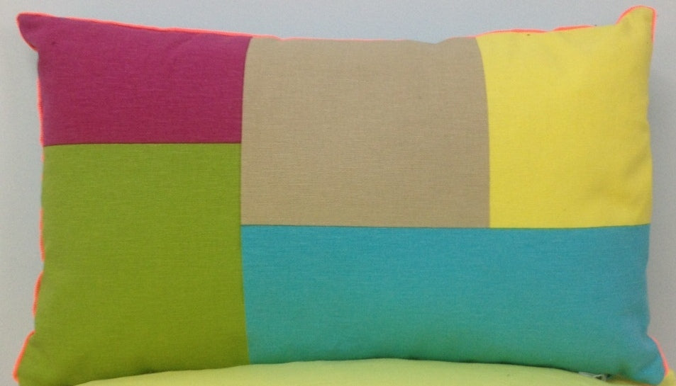 Pack of 4 Geo Turquoise Block Design Cushion Covers, Cotton, 30x50cm Set