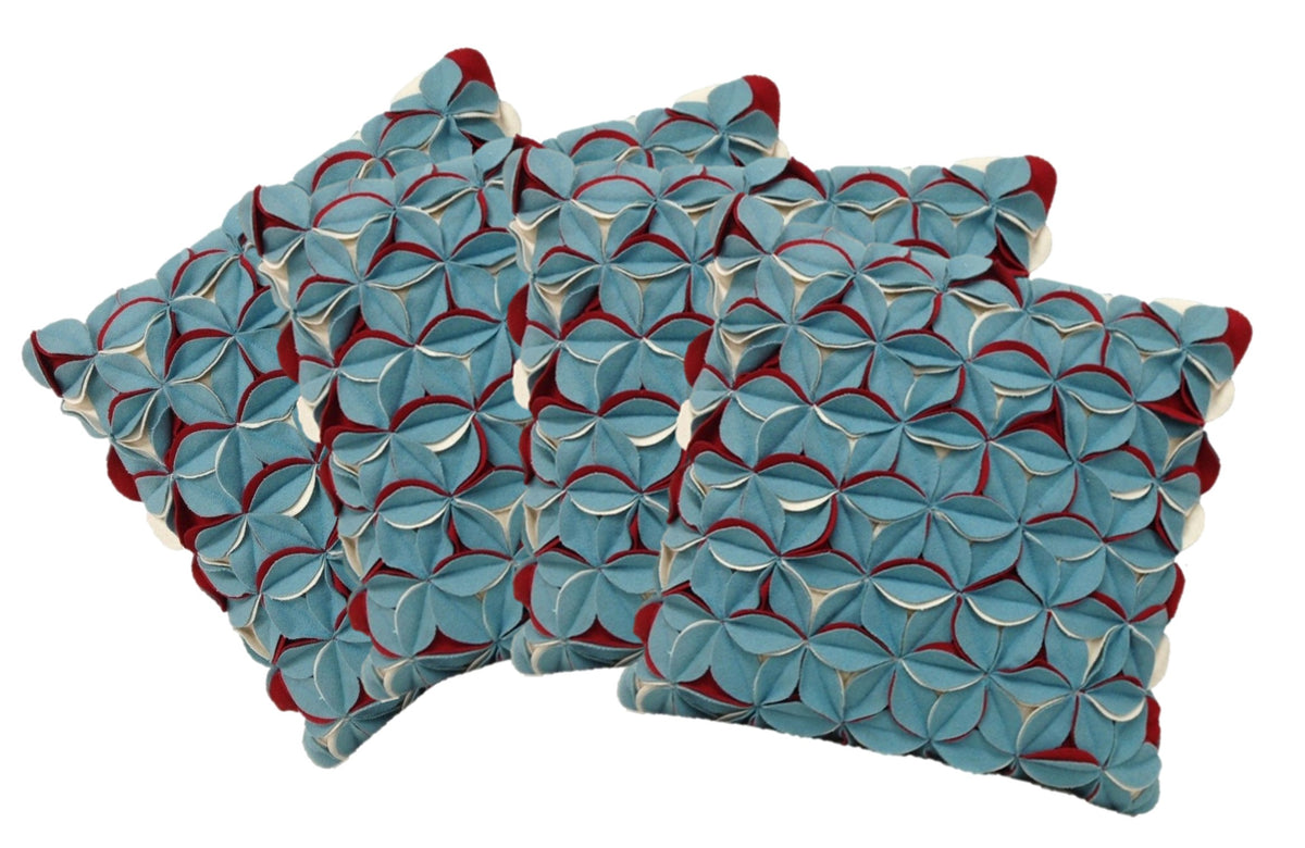 Pack of 4 Amelie Aqua Cushion Covers, 40x40cm 3D Textured Wool Blend Fabric