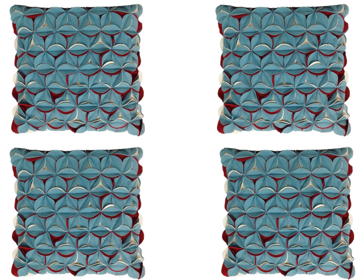 Pack of 4 Amelie Aqua Cushion Covers, 40x40cm 3D Textured Wool Blend Fabric