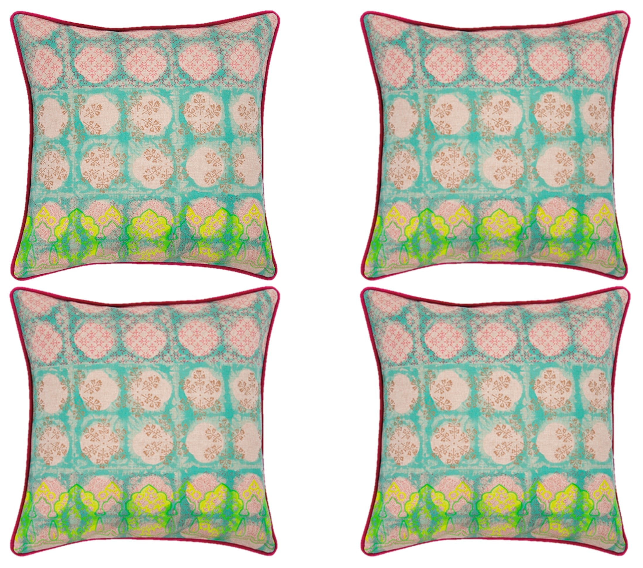 Pack of 4 Avia Fuchsia Cushion Covers, 45x45cm Cotton, Modern Retro Print Design