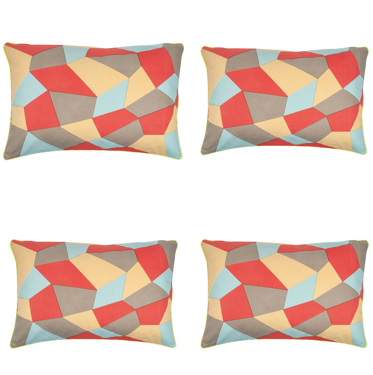 Pack of 4 Geo Beige Geometric Design Cushion Covers, Cotton, 40x60cm Set