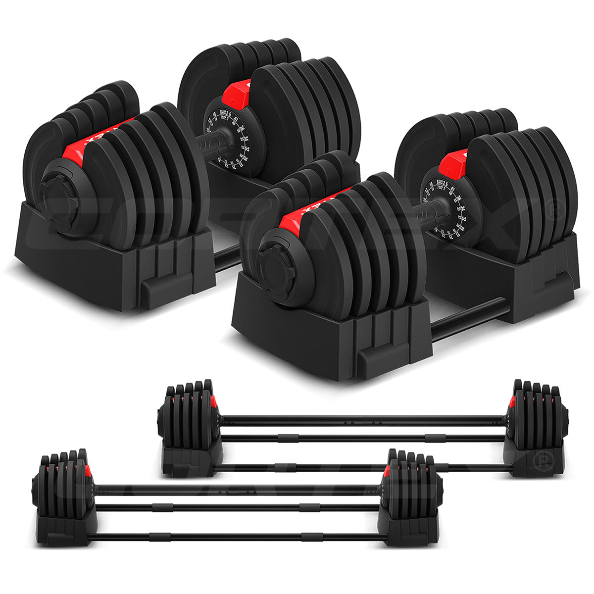 Revolock V2 80kg Pair Set Adjustable Steel Dumbbell Barbell All-in-One