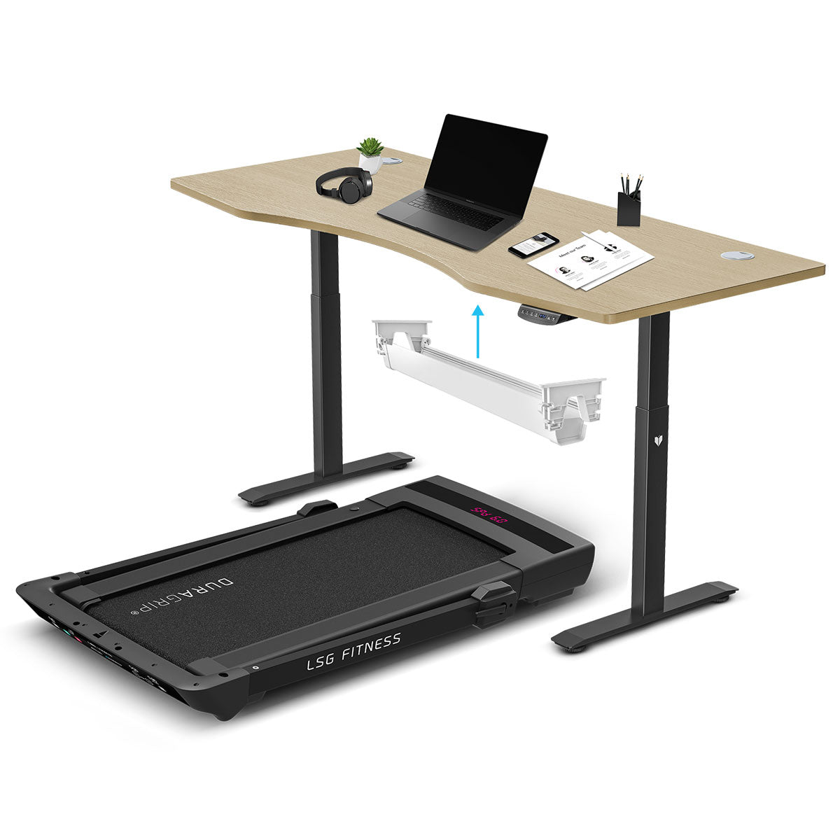 Pacer M5 with Dual Motor Automatic Standing Desk 180cm in Oak/Black and Cable Management