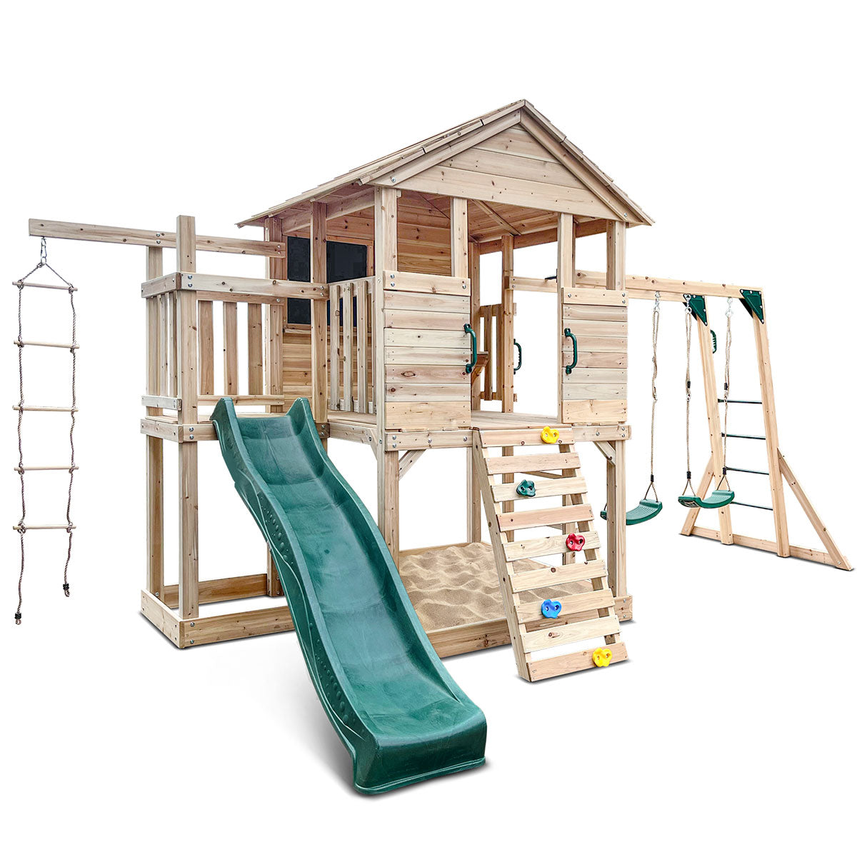 Kingston Cubby House Swing Set with 2.2m Green Slide