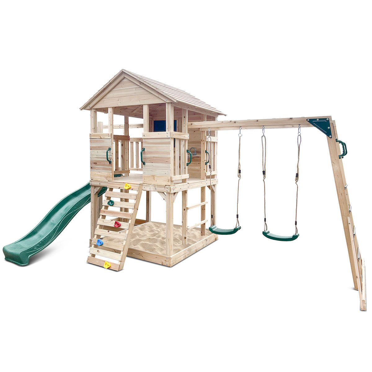 Kingston Cubby House Swing Set with 2.2m Green Slide