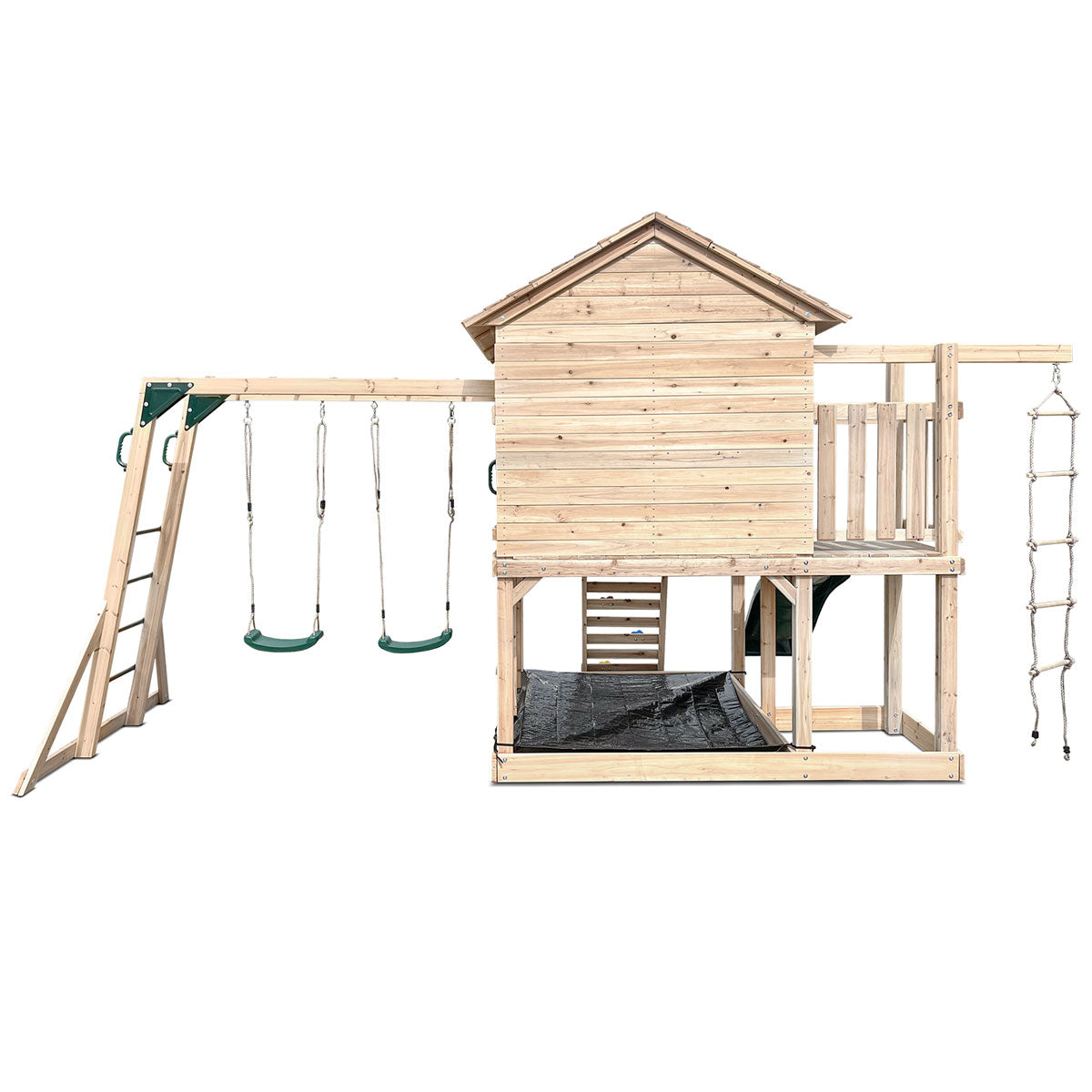 Kingston Cubby House Swing Set with 2.2m Green Slide