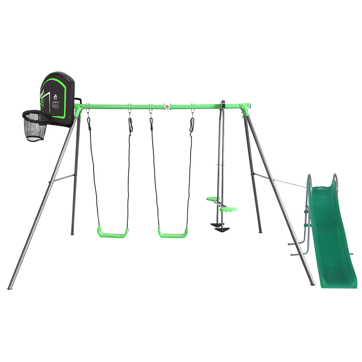 Hurley 2 Metal Swing Set with Slide & Hoop