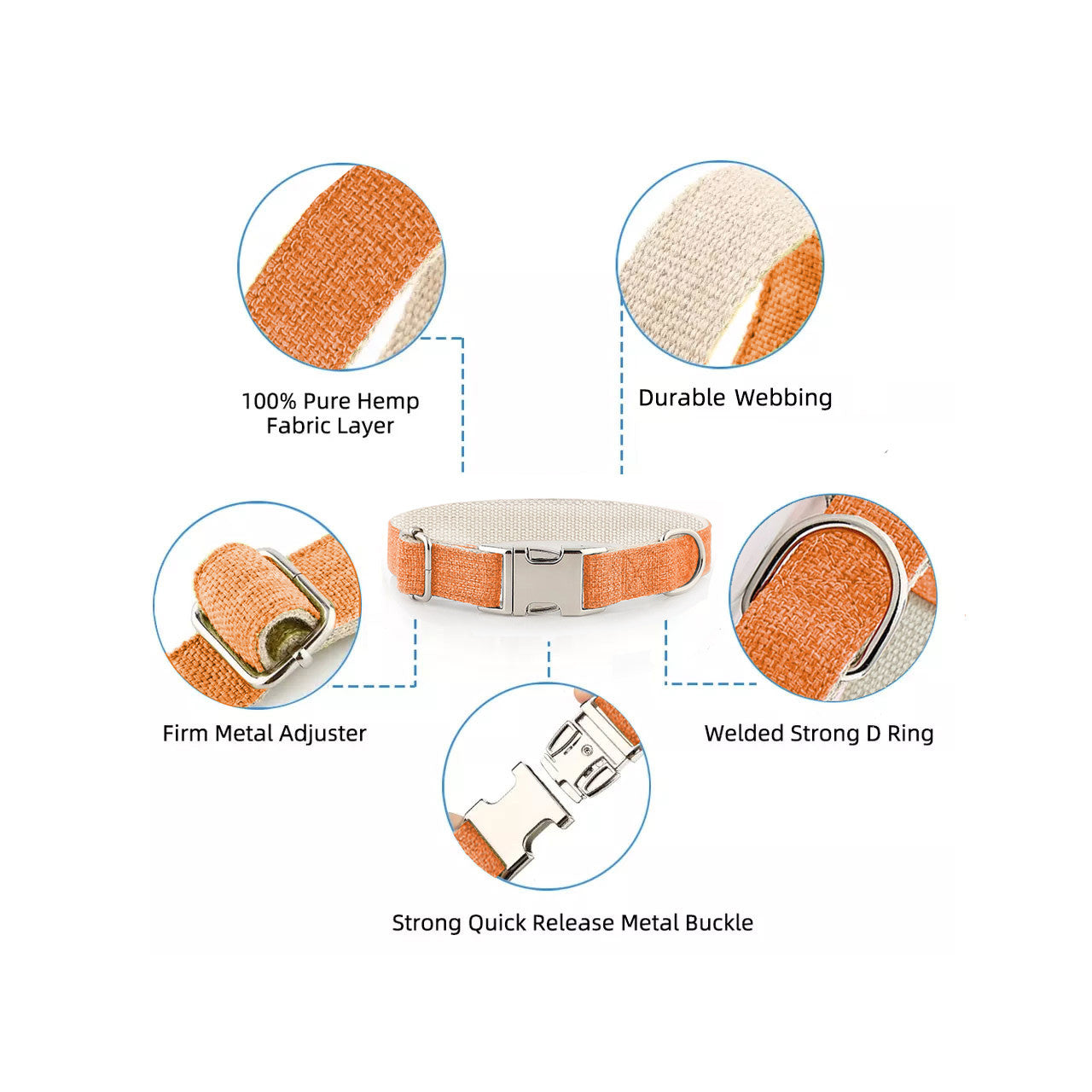 Natural Hemp & Cotton Dog Collar Orange Burst