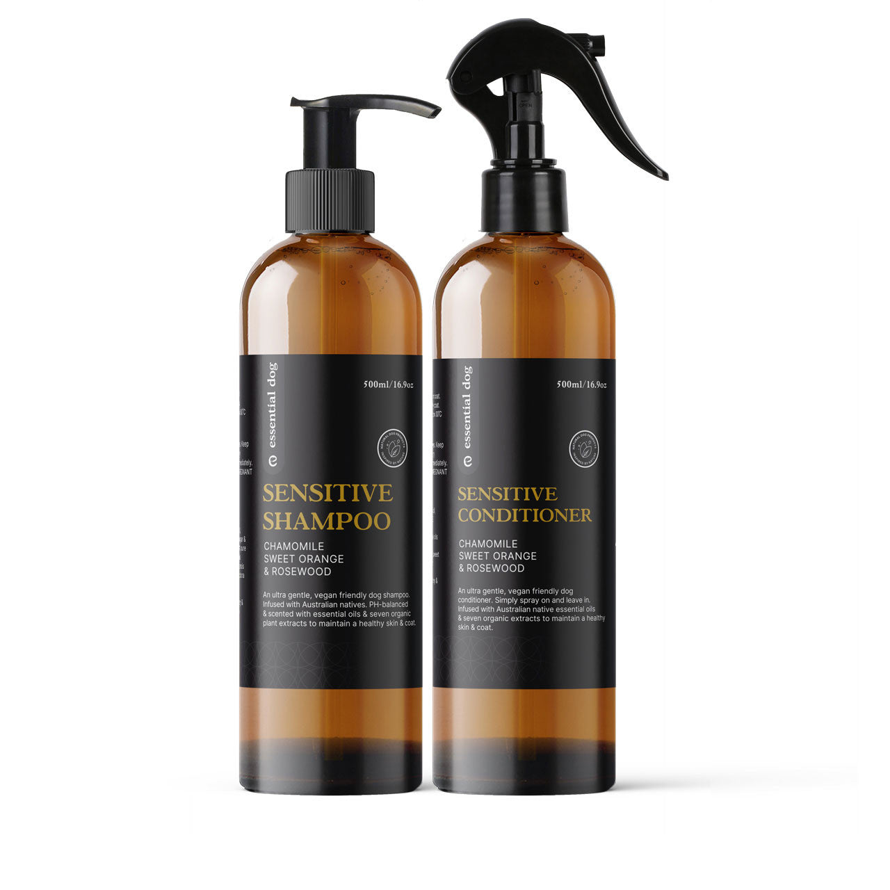 Natural Sensitive Dog Shampoo & Conditioner 2 Pack Chamomile, Sweet Orange & Rosewood