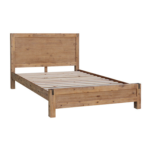 Bed Frame Double Size in Solid Wood Veneered Acacia Bedroom Timber Slat in Oak