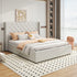 Veronica Bed Frame Double Size Winged Grey Linen Fabric Seam Grid Pattern with gas lift plywood metal structure