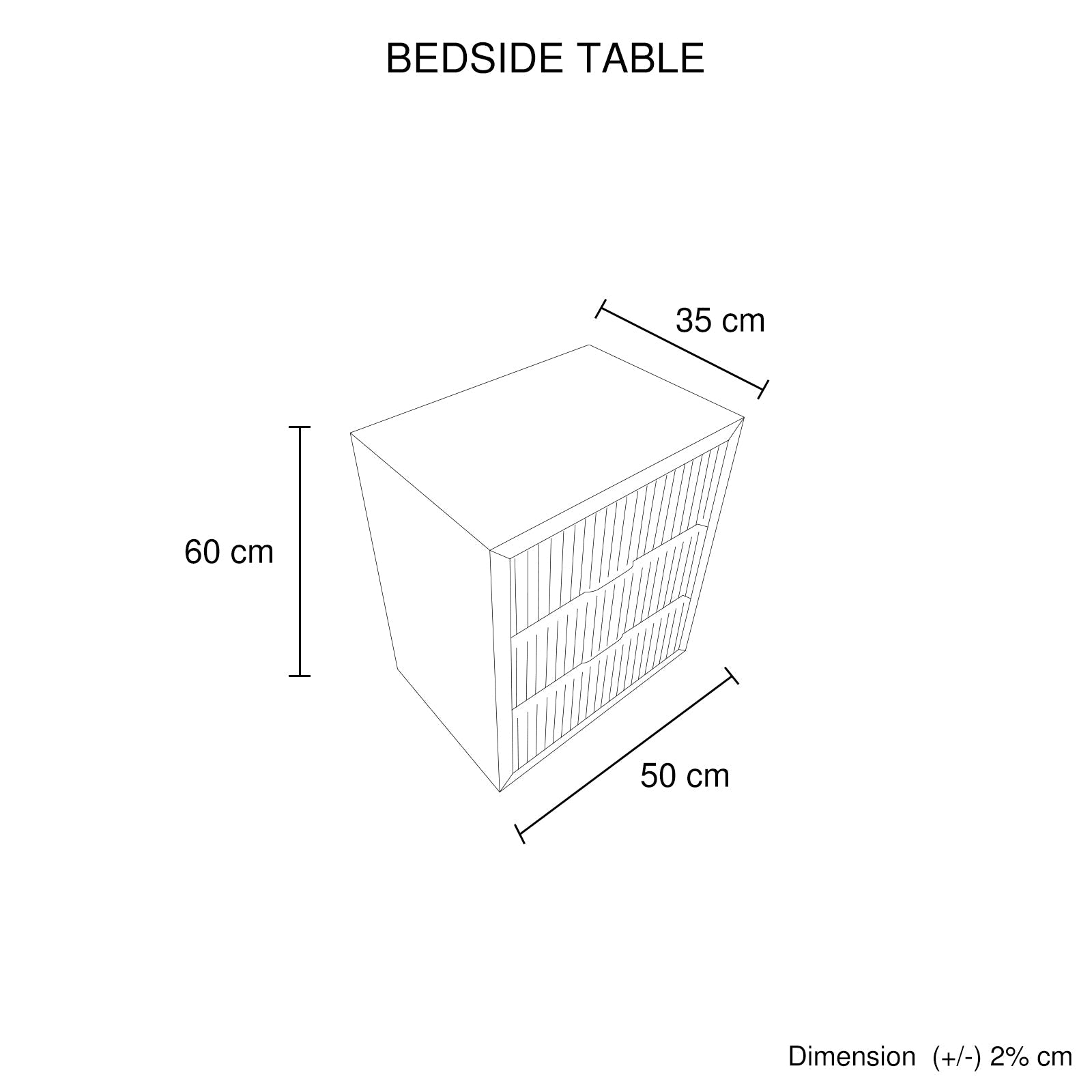 Bedside Table MDF Brown Colour Waveform Design Three Drawers