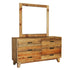 Dresser with 6 Storage Drawers in Solid Acacia With Mirror in Vintage Light Brown Colour