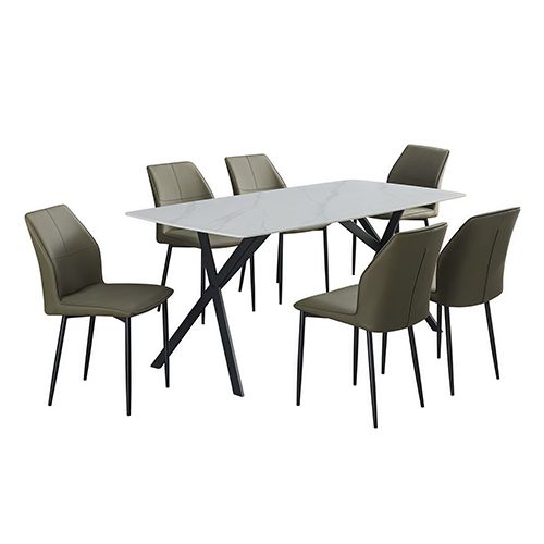 Dining Set Sintered Stone Table Faux Leather chairs