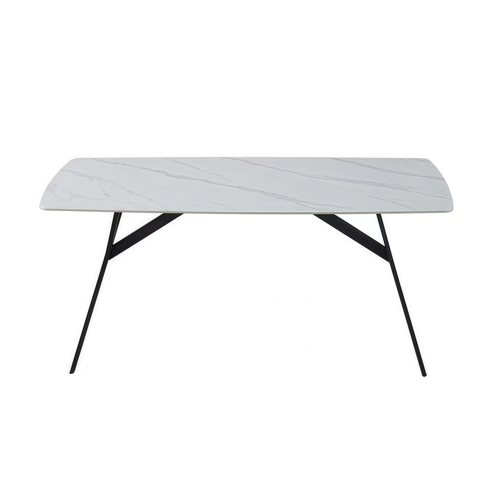 Dining Table Rectangular Shape White Sintered Stone Top Powder Coated Iron Legs