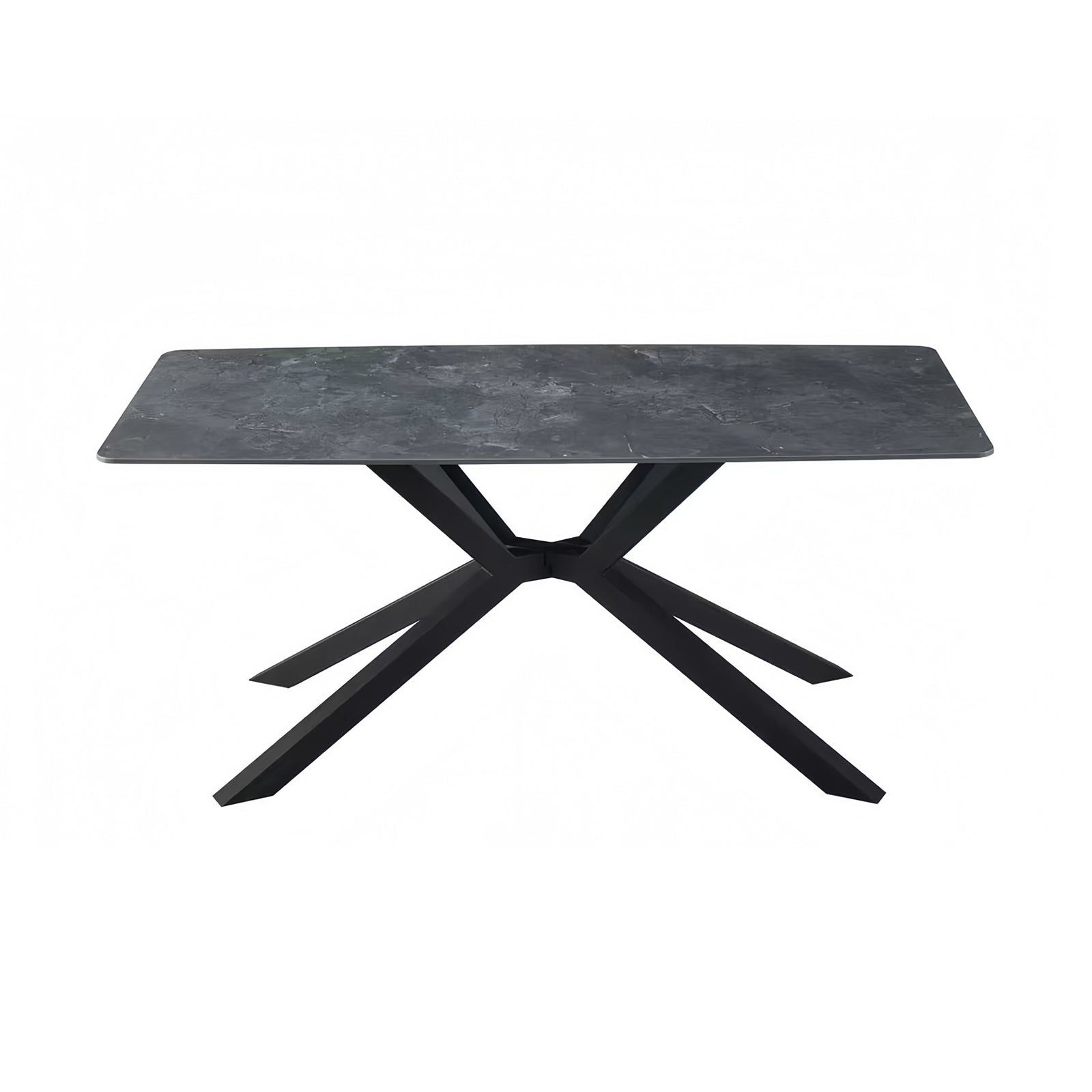 Dining Table Rectangular Shape Green Sintered Stone Top Powder Coated Iron Legs