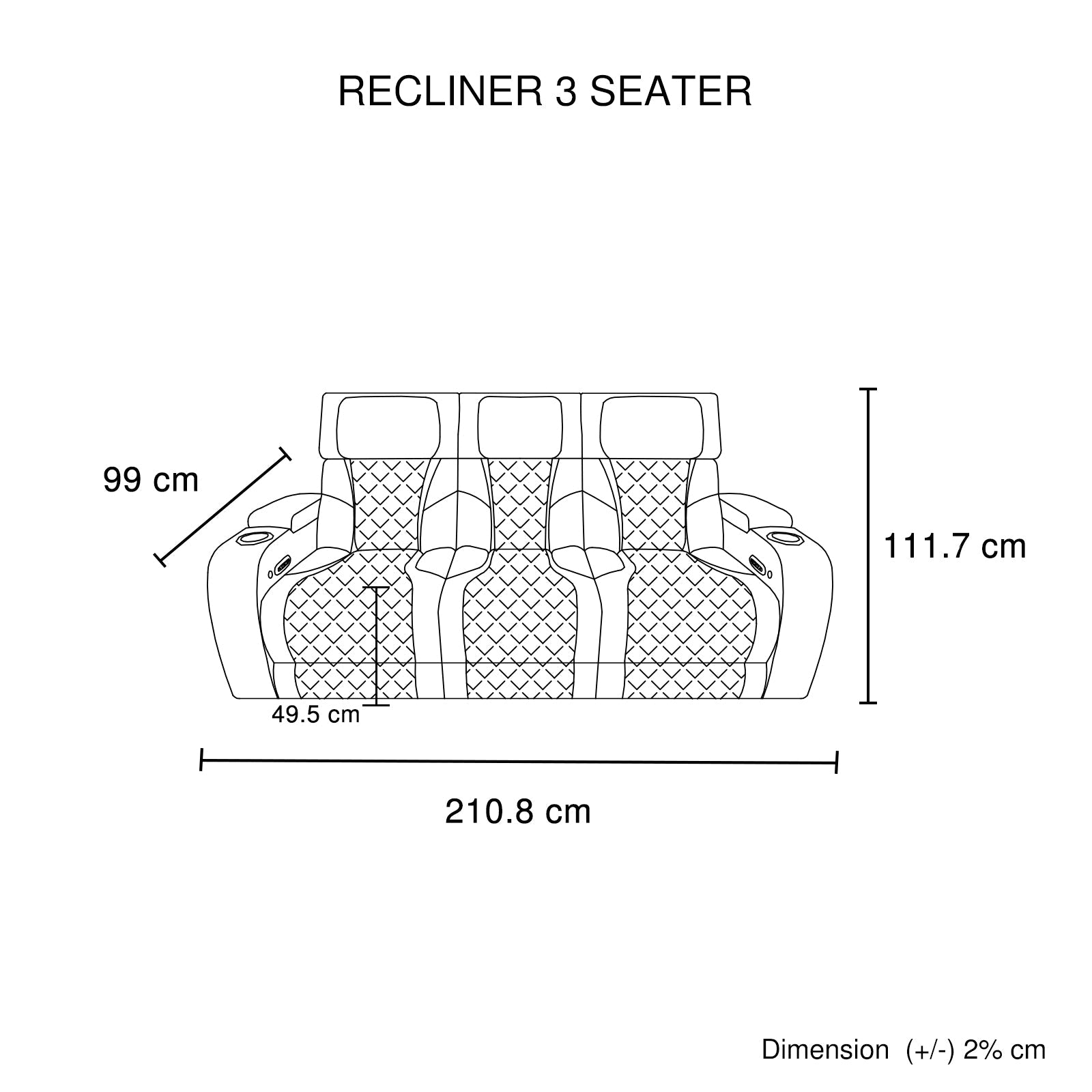 3 Seater Electric Air Leather Dark Grey Recliner