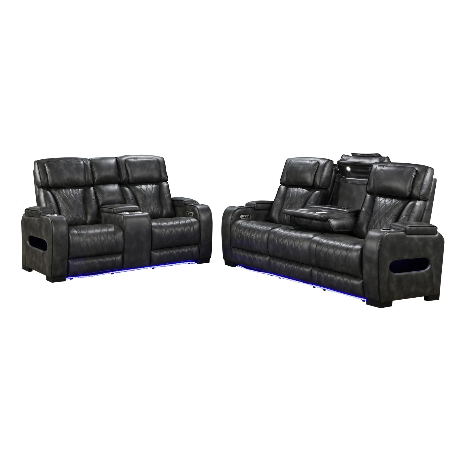 3-2 Seater Electric Air Leather Dark Grey Recliner Set