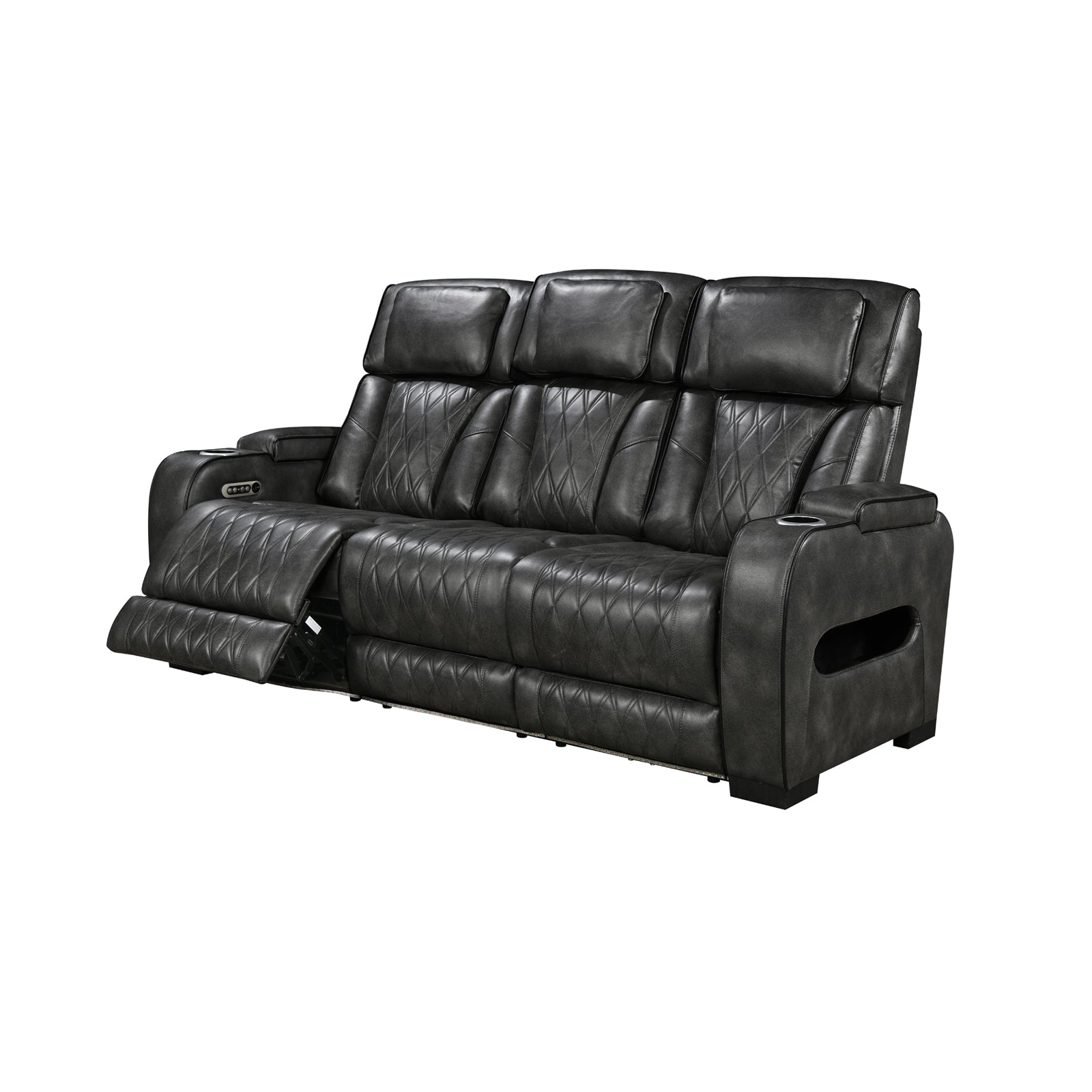 3-2 Seater Electric Air Leather Dark Grey Recliner Set