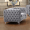 1 Seater Grey Velvet Armchair Button Tufted Sofa Metal Legs Jacques