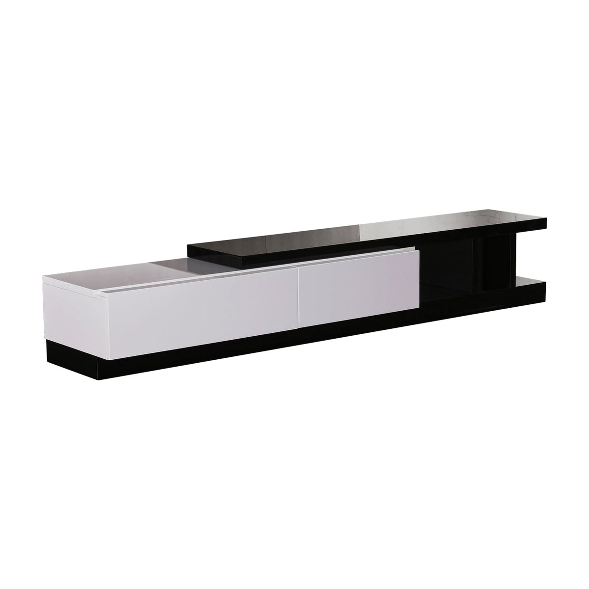 220cm High Gloss TV Cabinet Black & White Entertainment Unit 2 Drawers Assembled