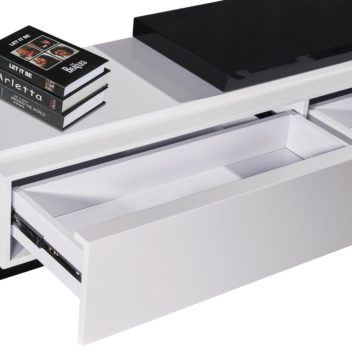 220cm High Gloss TV Cabinet Black & White Entertainment Unit 2 Drawers Assembled