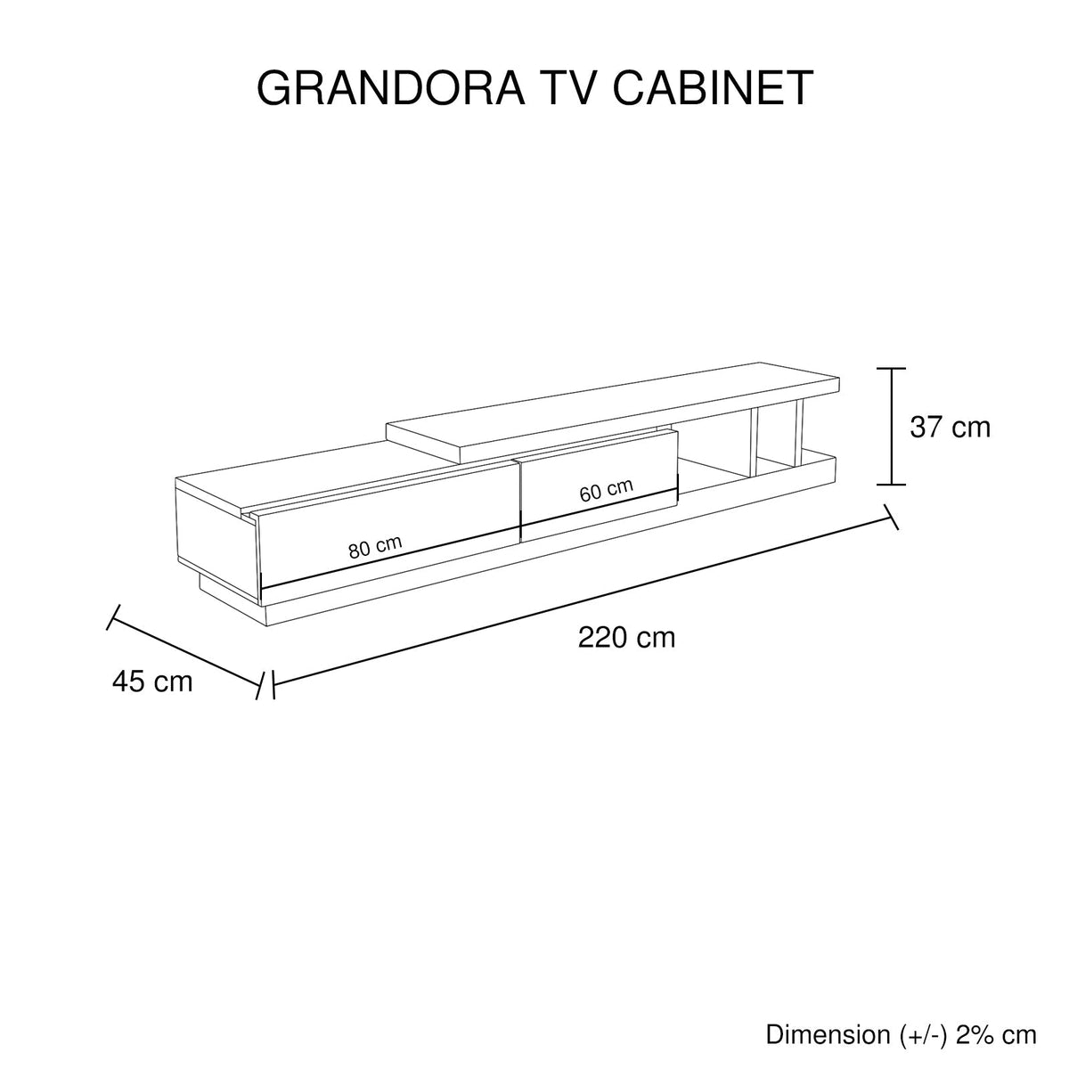 220cm High Gloss TV Cabinet Black & White Entertainment Unit 2 Drawers Assembled