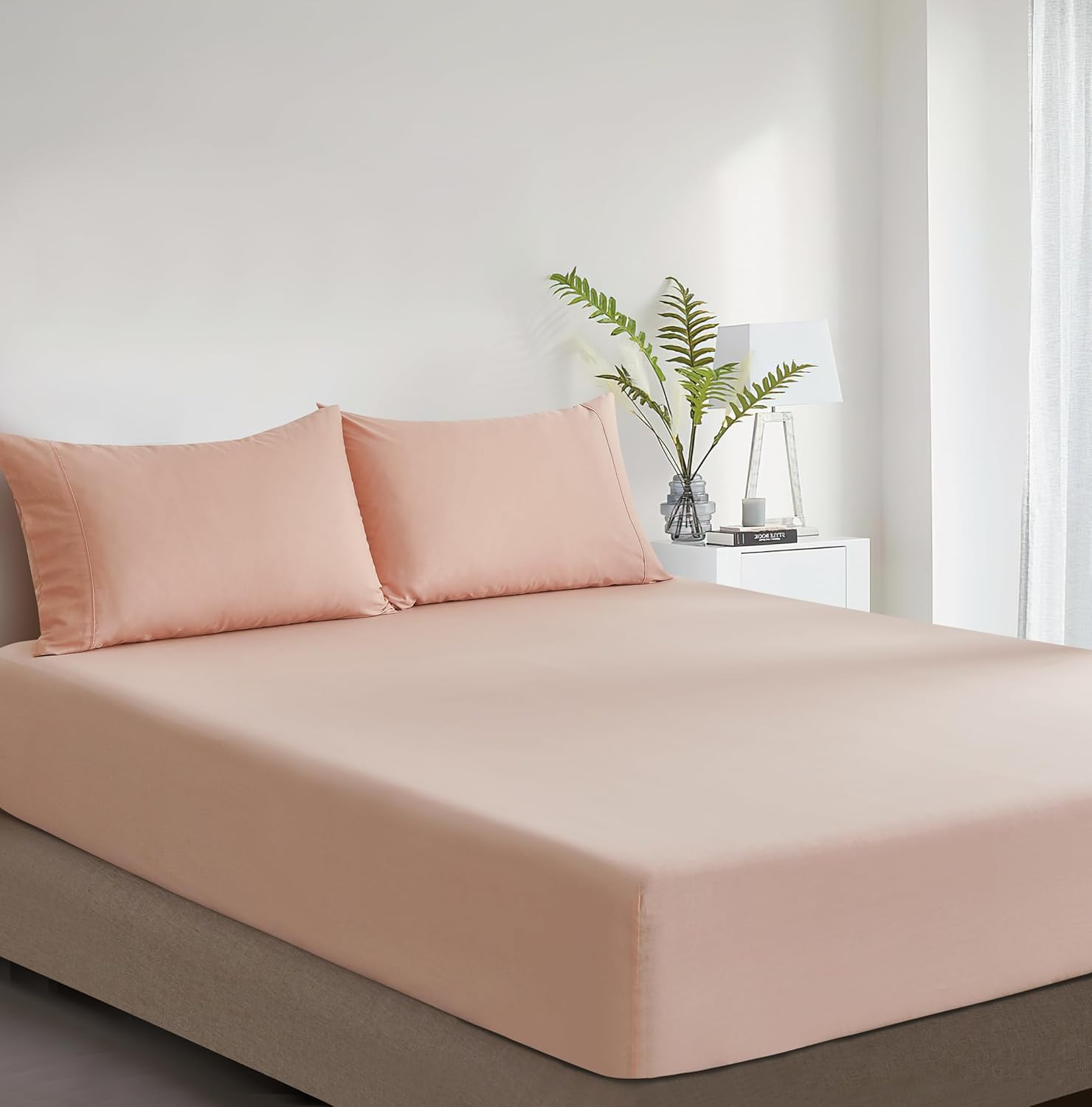 100% Vintage Washed Cotton Fitted Sheet Combo Set – 100% Natural Cotton, Ultra Soft & Breathable – Includes Fitted Sheet & Pillowcases – Machine Washable (Pink, Double)